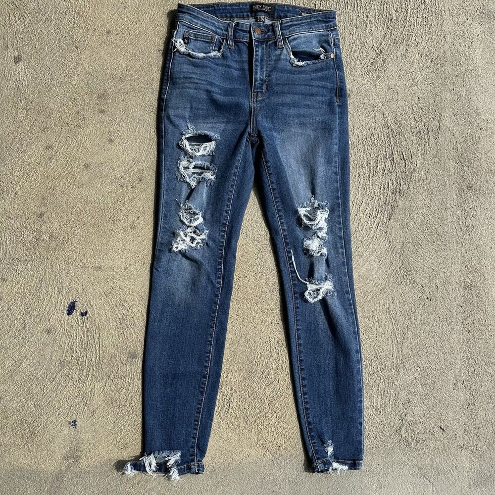 Judy Blue Jeans Womens 3 (26) Blue Skinny Fit Mid Rise Stretch Distressed Denim